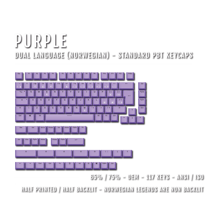 Purple Norwegian (ISO-NO) Dual Language PBT Keycaps - 65/75% Krome Keycaps LTD norwegian