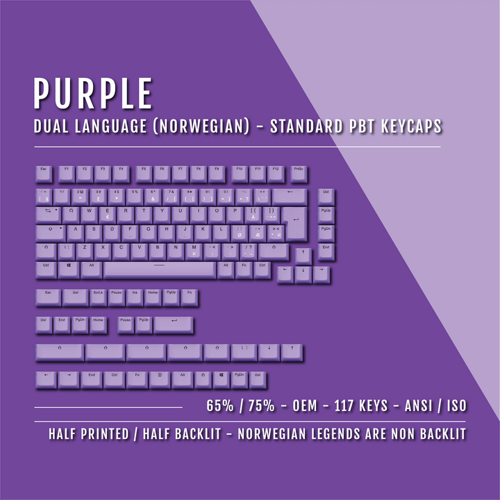 Purple Norwegian (ISO-NO) Dual Language PBT Keycaps - 65/75% Krome Keycaps LTD norwegian