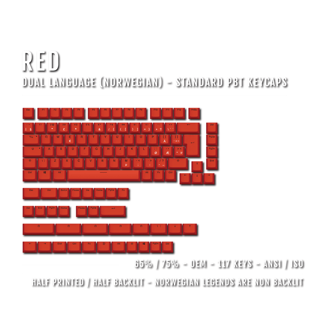 Red Norwegian (ISO-NO) Dual Language PBT Keycaps - 65/75% Krome Keycaps LTD norwegian