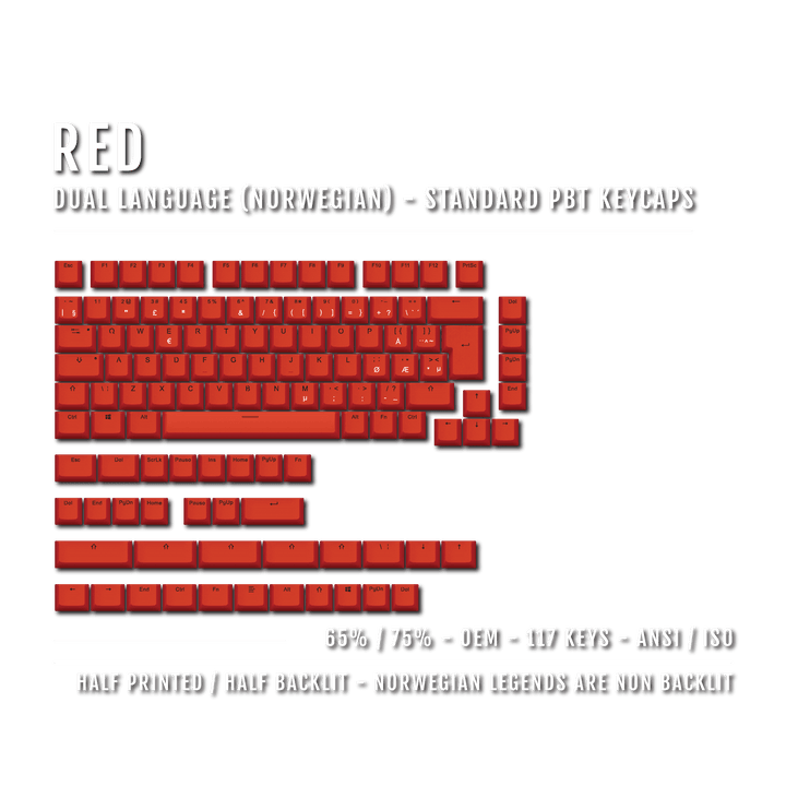 Red Norwegian (ISO-NO) Dual Language PBT Keycaps - 65/75% Krome Keycaps LTD norwegian