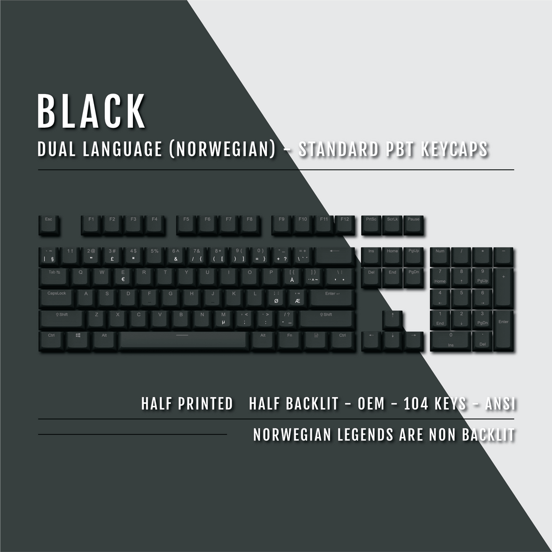 Black Norwegian (ISO-NO) Dual Language PBT Keycaps Krome Keycaps LTD norwegian