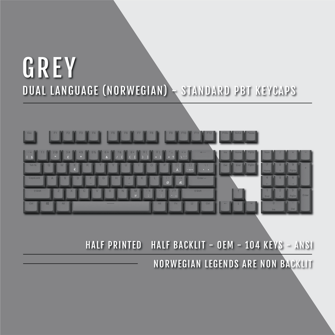 Grey Norwegian (ISO-NO) Dual Language PBT Keycaps Krome Keycaps LTD norwegian