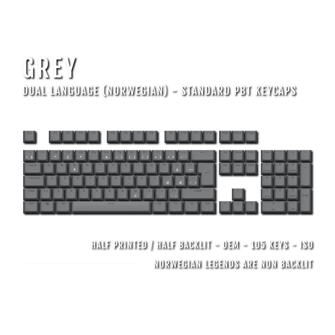 Grey Norwegian (ISO-NO) Dual Language PBT Keycaps Krome Keycaps LTD norwegian