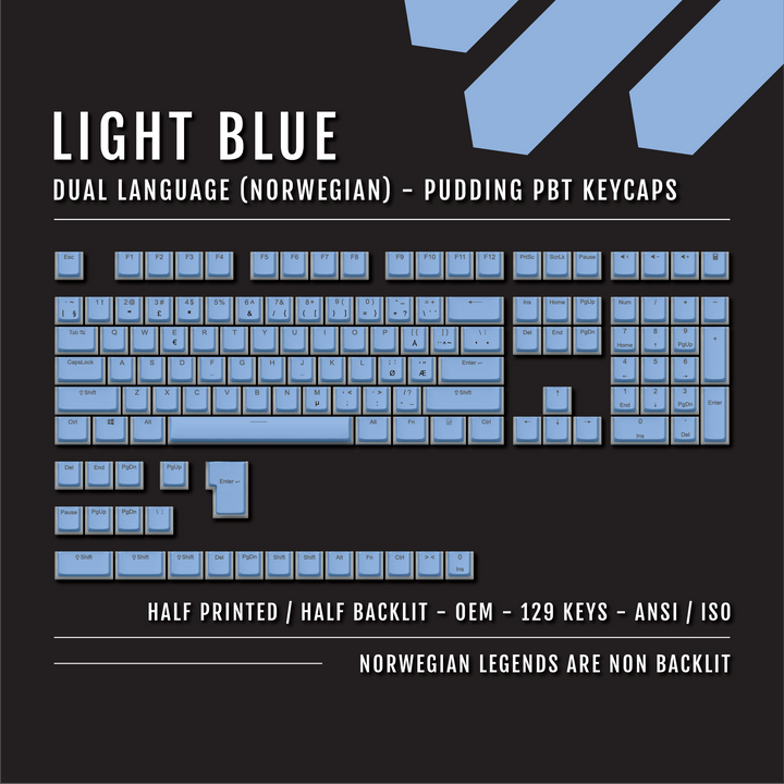 Light Blue Norwegian (ISO-NO) Dual Language PBT Pudding Keycaps Krome Keycaps LTD norwegian