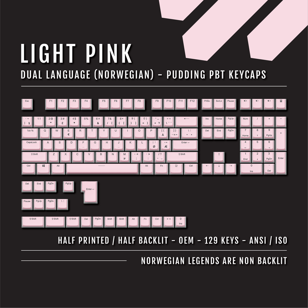 Light Pink Norwegian (ISO-NO) Dual Language PBT Pudding Keycaps Krome Keycaps LTD norwegian