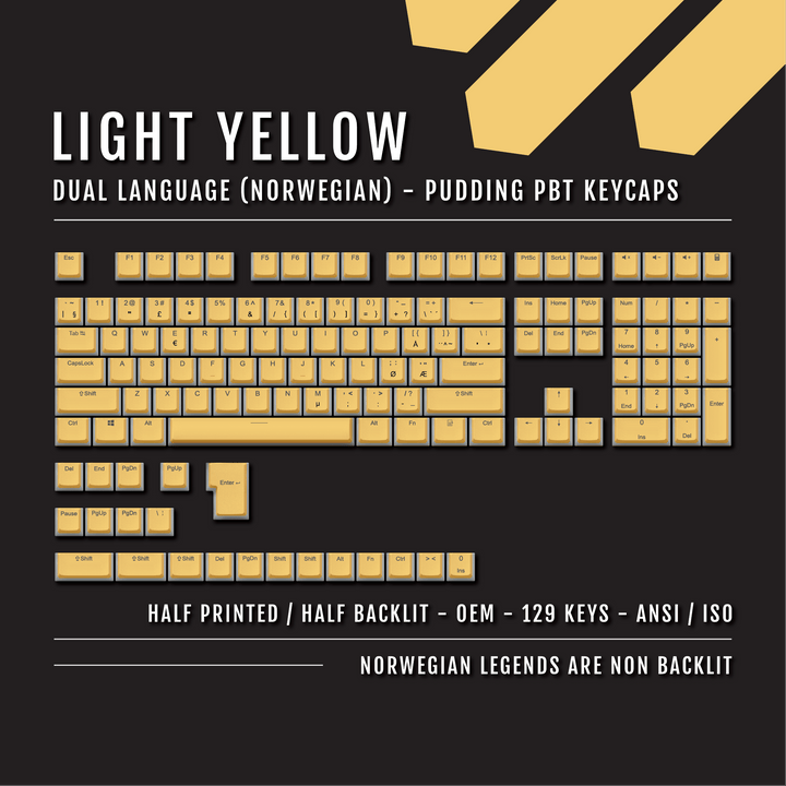 Light Yellow Norwegian (ISO-NO) Dual Language PBT Pudding Keycaps Krome Keycaps LTD norwegian