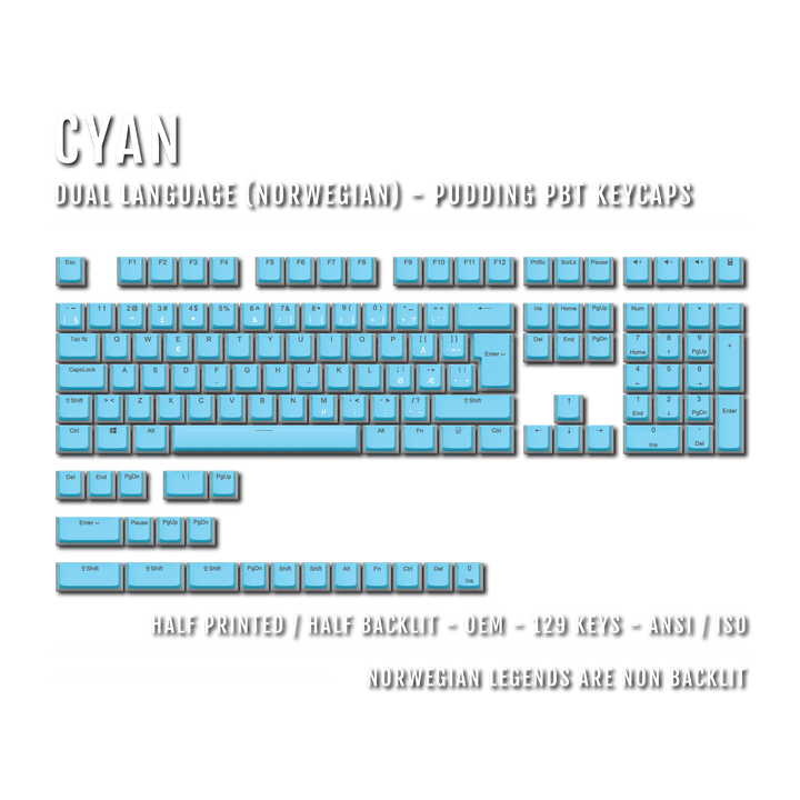 Cyan Norwegian (ISO-NO) Dual Language PBT Pudding Keycaps Krome Keycaps LTD norwegian