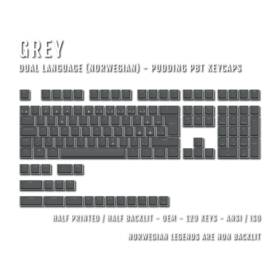 Grey Norwegian (ISO-NO) Dual Language PBT Pudding Keycaps Krome Keycaps LTD norwegian