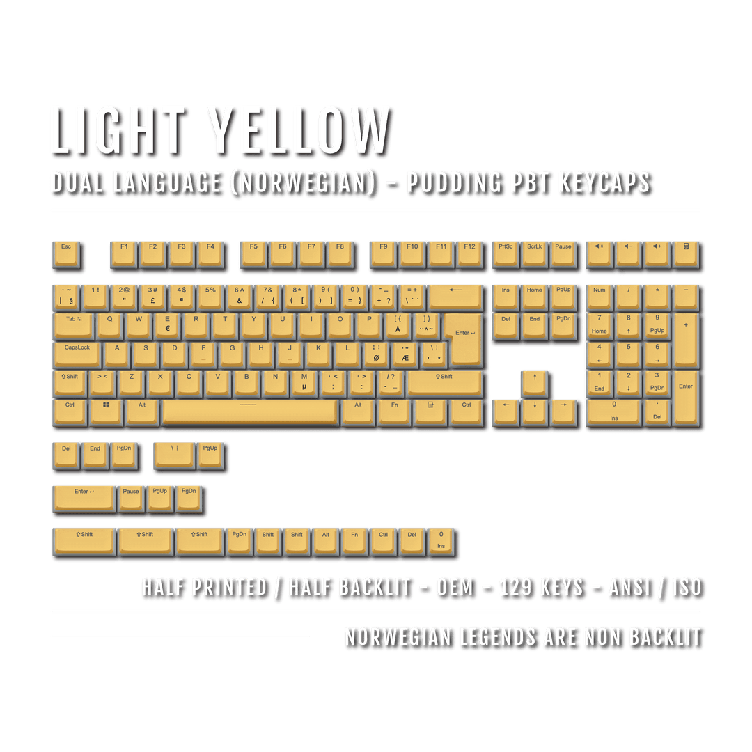 Light Yellow Norwegian (ISO-NO) Dual Language PBT Pudding Keycaps Krome Keycaps LTD norwegian