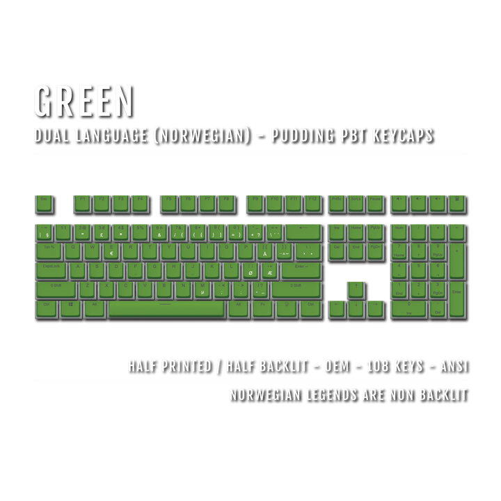 Green Norwegian Dual Language PBT Pudding Keycaps Krome Keycaps LTD norwegian