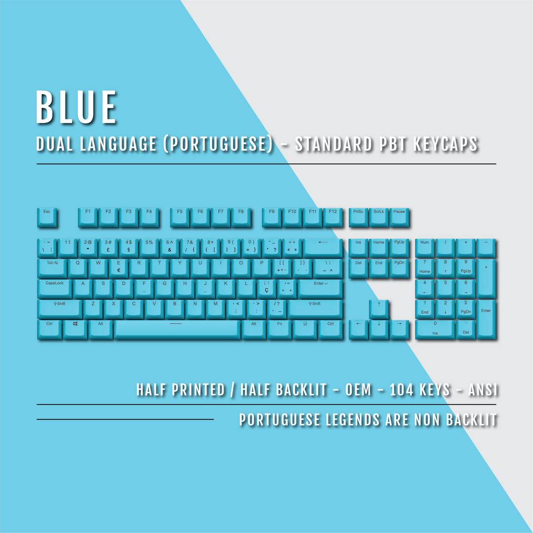 Blue PBT Portuguese Keycaps - ISO-PT - 100% Size - Dual Language Keycaps - kromekeycaps