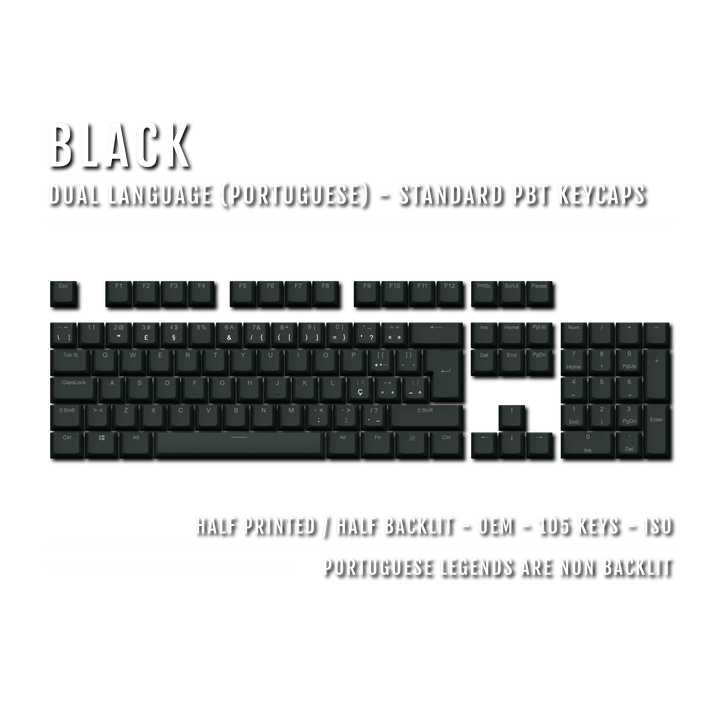 Black PBT Portuguese Keycaps - ISO-PT - 100% Size - Dual Language Keycaps - kromekeycaps