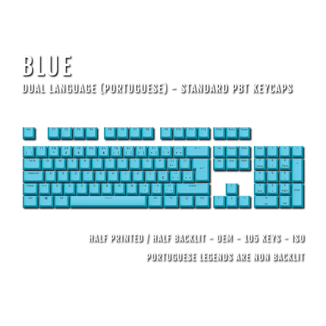 Blue PBT Portuguese Keycaps - ISO-PT - 100% Size - Dual Language Keycaps - kromekeycaps