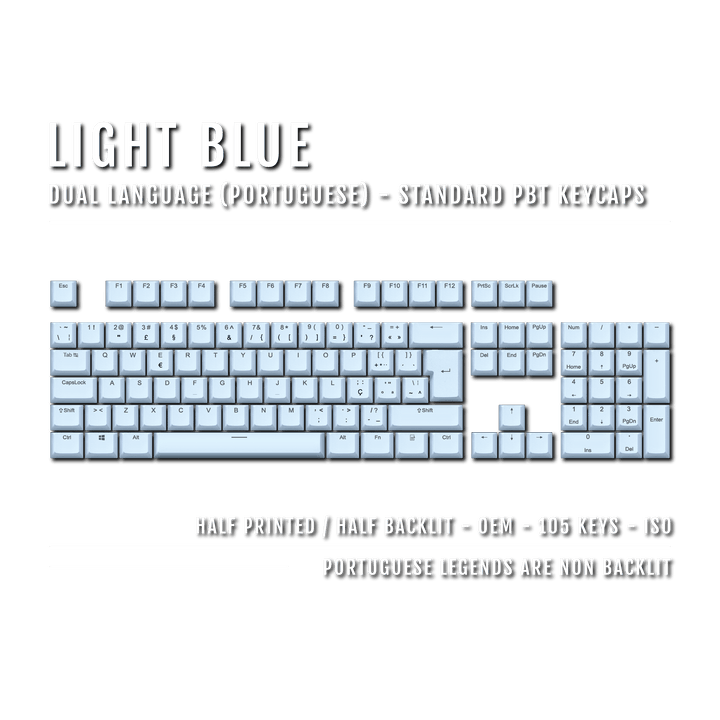 Light Blue Portuguese (ISO-PT) Dual Language PBT Keycaps Krome Keycaps LTD portuguese