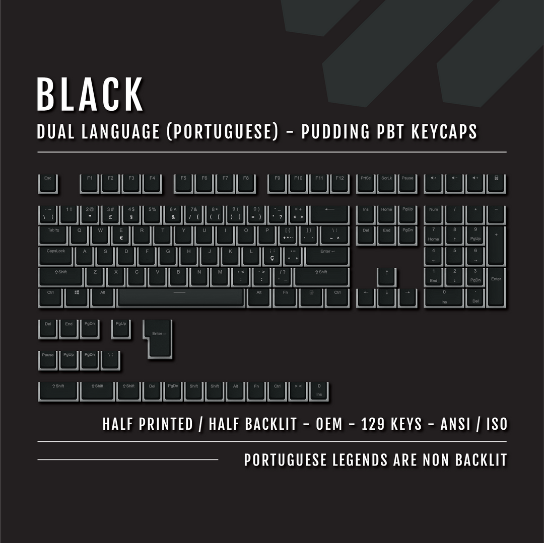 Black Portuguese (ISO-PT) Dual Language PBT Pudding Keycaps Krome Keycaps LTD portuguese