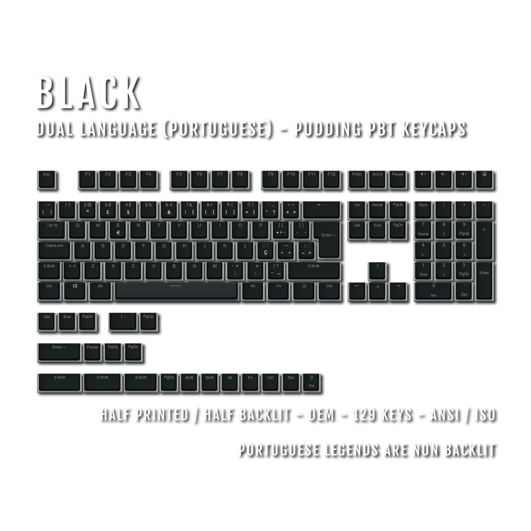 Black Portuguese (ISO-PT) Dual Language PBT Pudding Keycaps Krome Keycaps LTD portuguese