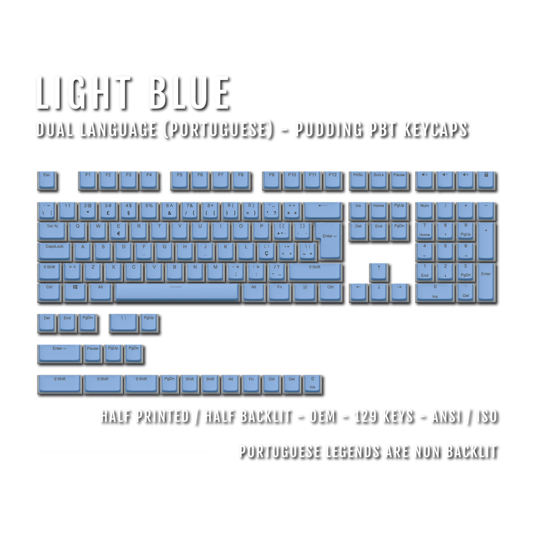 Light Blue Portuguese (ISO-PT) Dual Language PBT Pudding Keycaps Krome Keycaps LTD portuguese