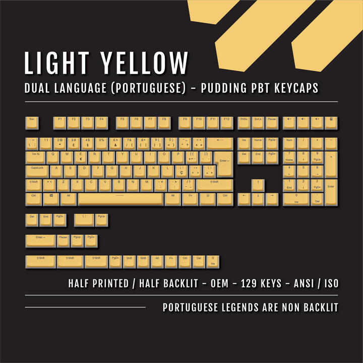 Light Yellow Portuguese (ISO-PT) Dual Language PBT Pudding Keycaps Krome Keycaps LTD portuguese