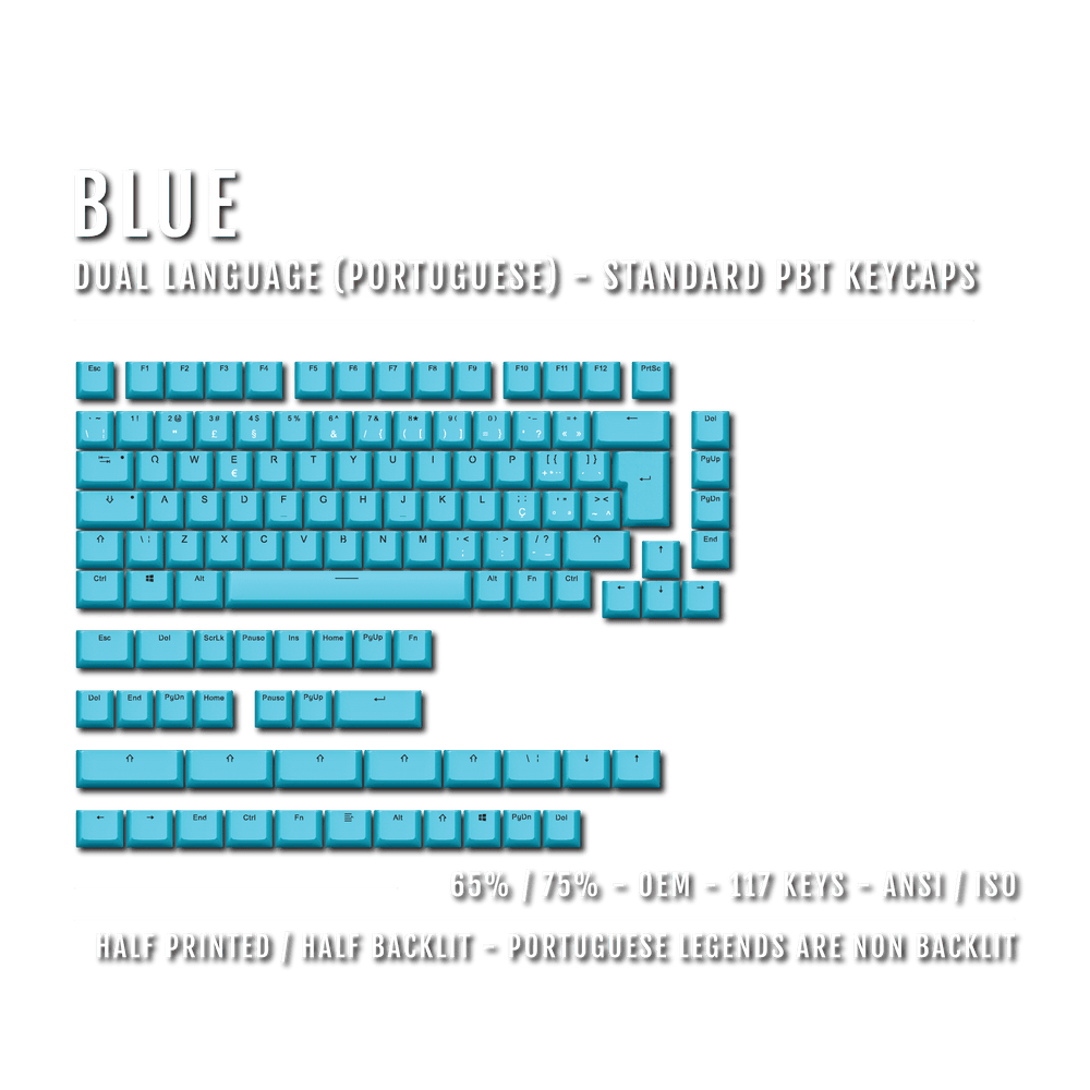 Blue Portuguese (ISO-PT) Dual Language PBT Keycaps - 65/75% Krome Keycaps LTD portuguese