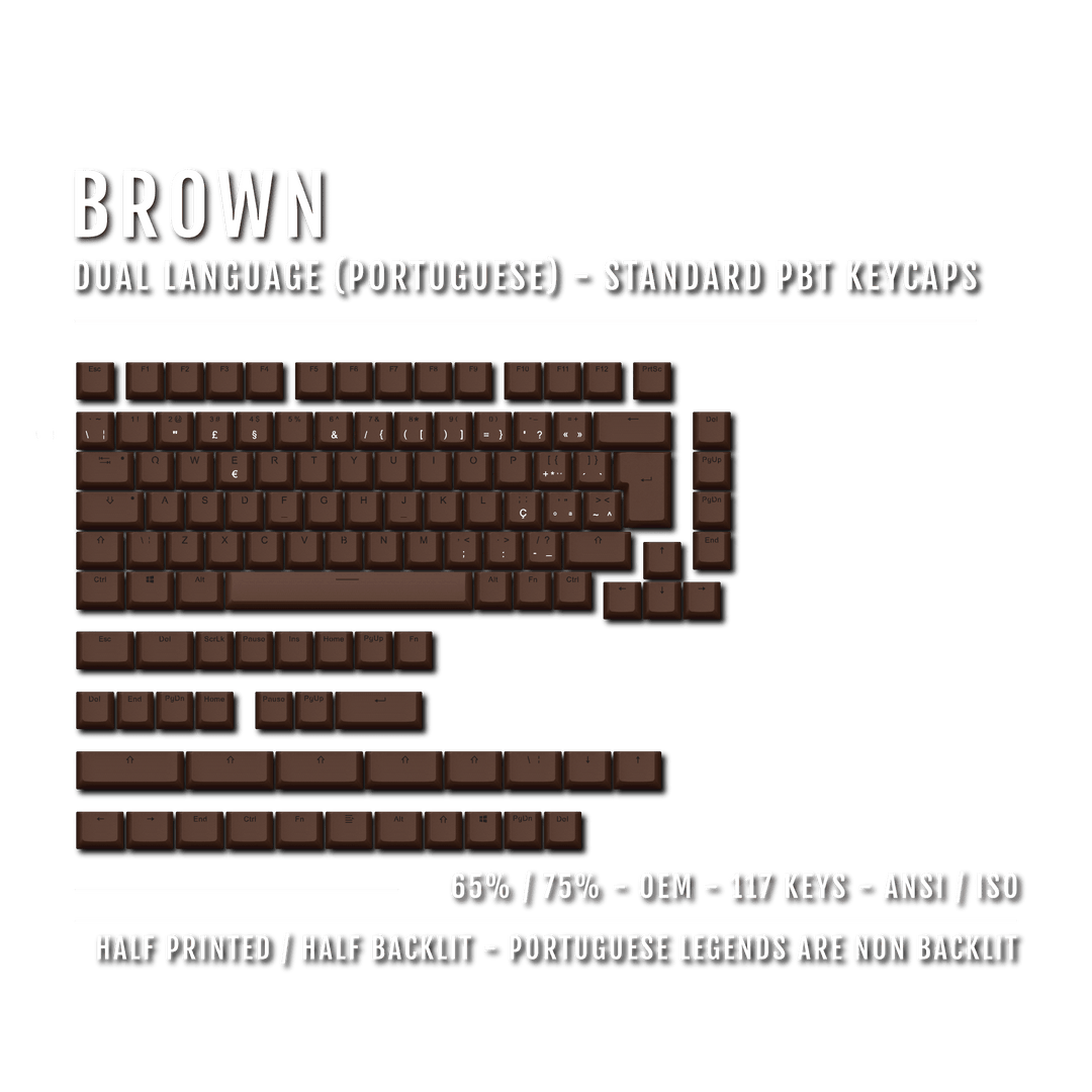 Brown Portuguese (ISO-PT) Dual Language PBT Keycaps - 65/75% Krome Keycaps LTD portuguese