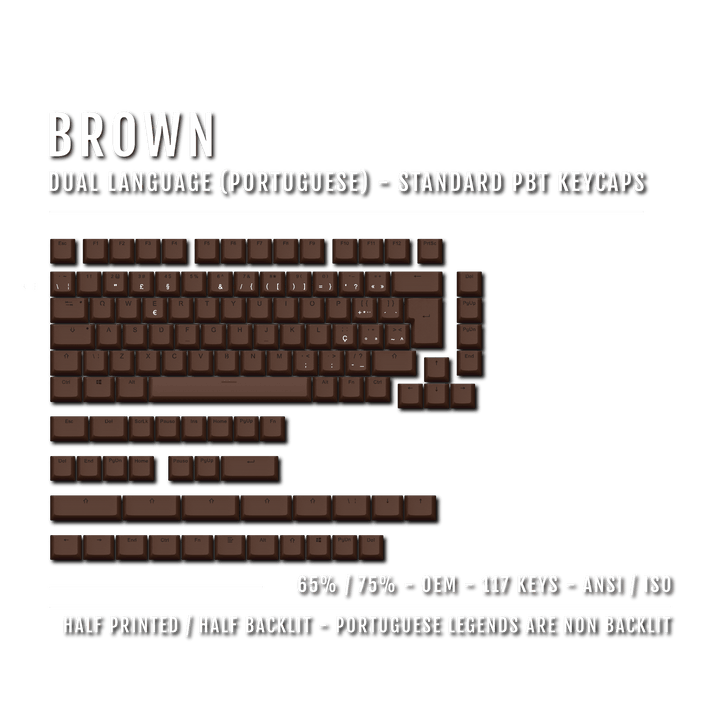 Brown Portuguese (ISO-PT) Dual Language PBT Keycaps - 65/75% Krome Keycaps LTD portuguese