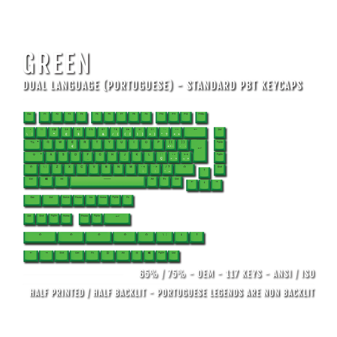 Green PBT Portuguese Keycaps - ISO-PT - 65/75% Sizes - Dual Language Keycaps - kromekeycaps