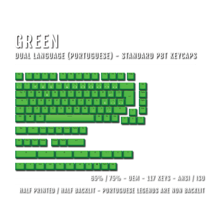 Green Portuguese (ISO-PT) Dual Language PBT Keycaps - 65/75% Krome Keycaps LTD portuguese