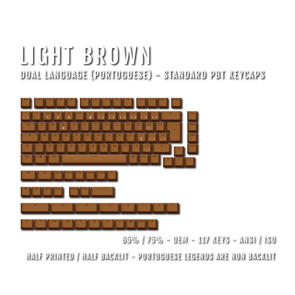 Light Brown Portuguese (ISO-PT) Dual Language PBT Keycaps - 65/75% Krome Keycaps LTD portuguese