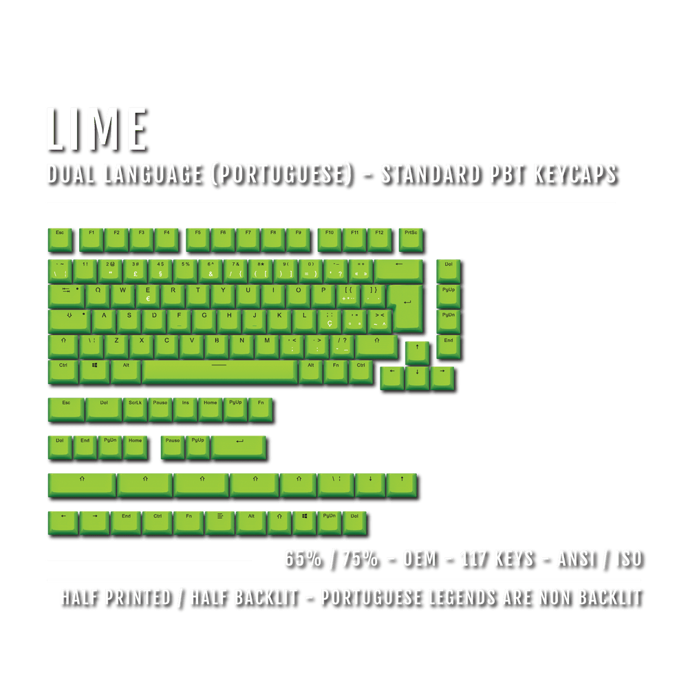 Lime Portuguese (ISO-PT) Dual Language PBT Keycaps - 65/75% Krome Keycaps LTD portuguese