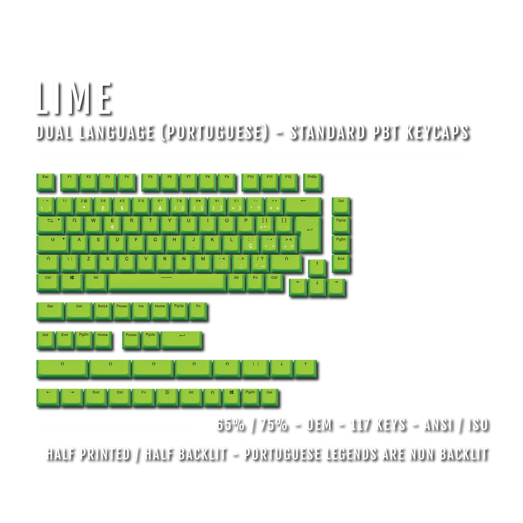 Lime Portuguese (ISO-PT) Dual Language PBT Keycaps - 65/75% Krome Keycaps LTD portuguese