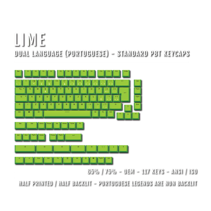 Lime Portuguese (ISO-PT) Dual Language PBT Keycaps - 65/75% Krome Keycaps LTD portuguese