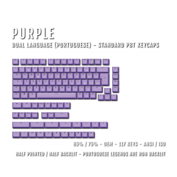 Purple Portuguese (ISO-PT) Dual Language PBT Keycaps - 65/75% Krome Keycaps LTD portuguese