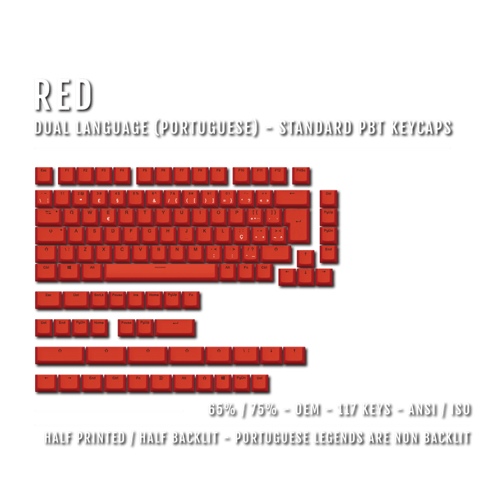 Red Portuguese (ISO-PT) Dual Language PBT Keycaps - 65/75% Krome Keycaps LTD portuguese