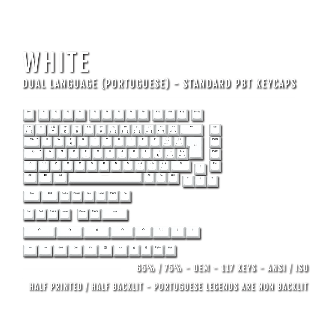 White Portuguese (ISO-PT) Dual Language PBT Keycaps - 65/75% Krome Keycaps LTD portuguese