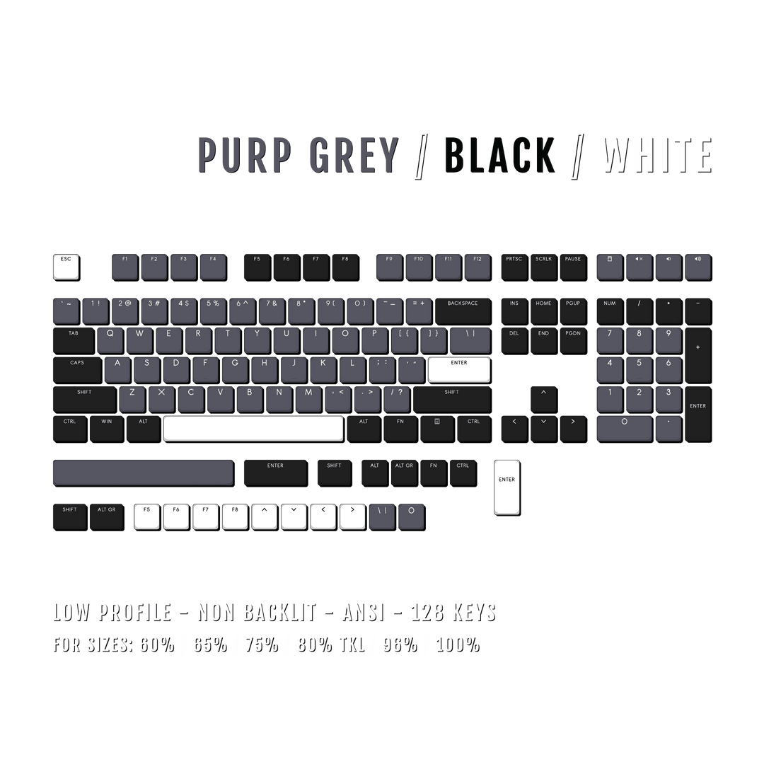 Purple Grey/Black/White Low Profile PBT Keycaps Krome Keycaps LTD Non Backlit Low Profile