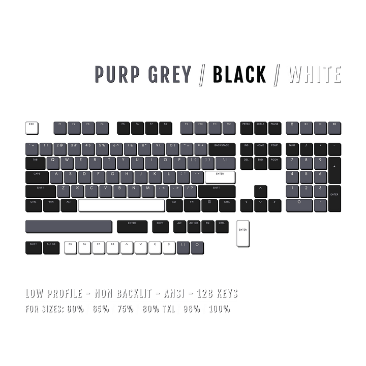 Purple Grey/Black/White Low Profile PBT Keycaps Krome Keycaps LTD Non Backlit Low Profile