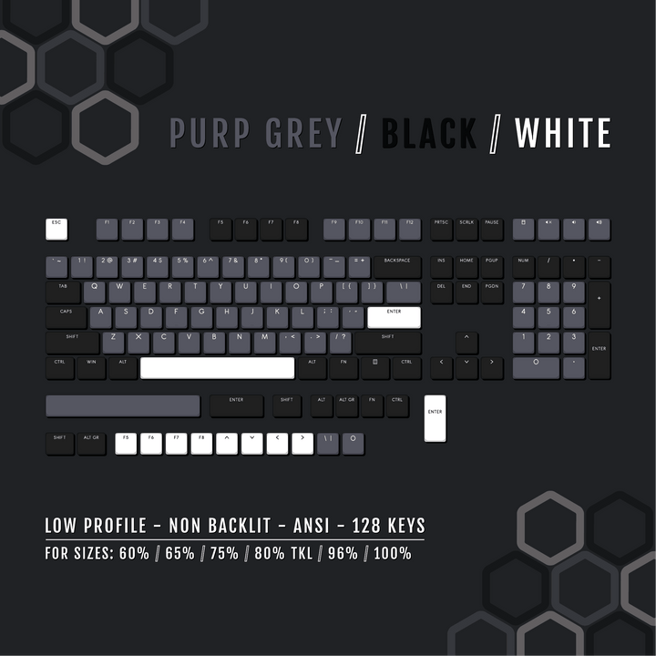 Purple Grey/Black/White Low Profile PBT Keycaps Krome Keycaps LTD Non Backlit Low Profile