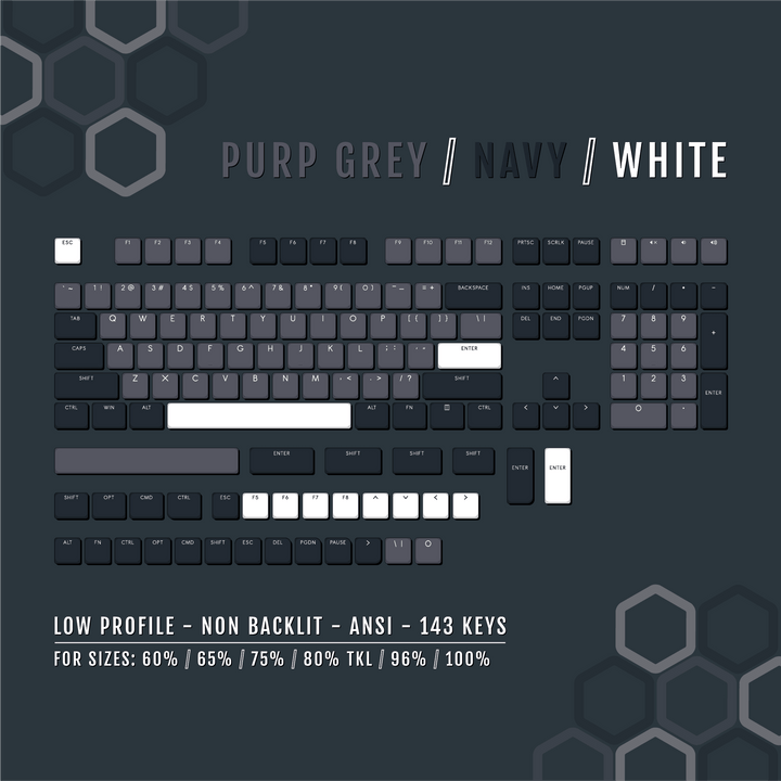 Purple Grey/Navy/White Low Profile PBT Keycaps Krome Keycaps LTD Non Backlit Low Profile