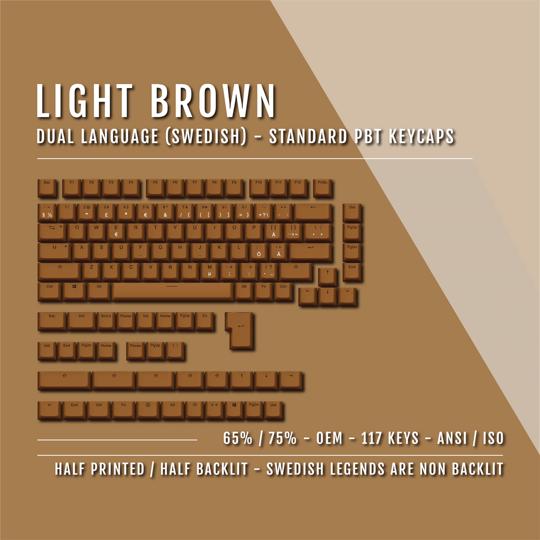 Light Brown PBT Swedish Keycaps - ISO-SE - 65/75% Sizes - Dual Language Keycaps - kromekeycaps