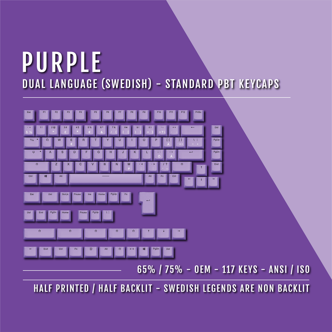 Purple Swedish (ISO-SE) Dual Language PBT Keycaps - 65/75% Krome Keycaps LTD swedish