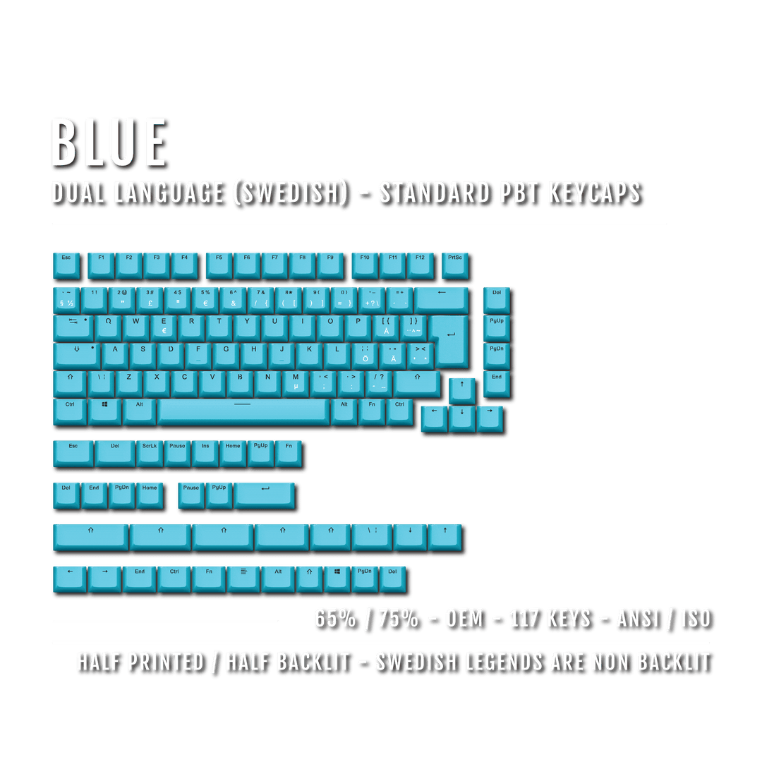 Blue Swedish (ISO-SE) Dual Language PBT Keycaps - 65/75% Krome Keycaps LTD swedish