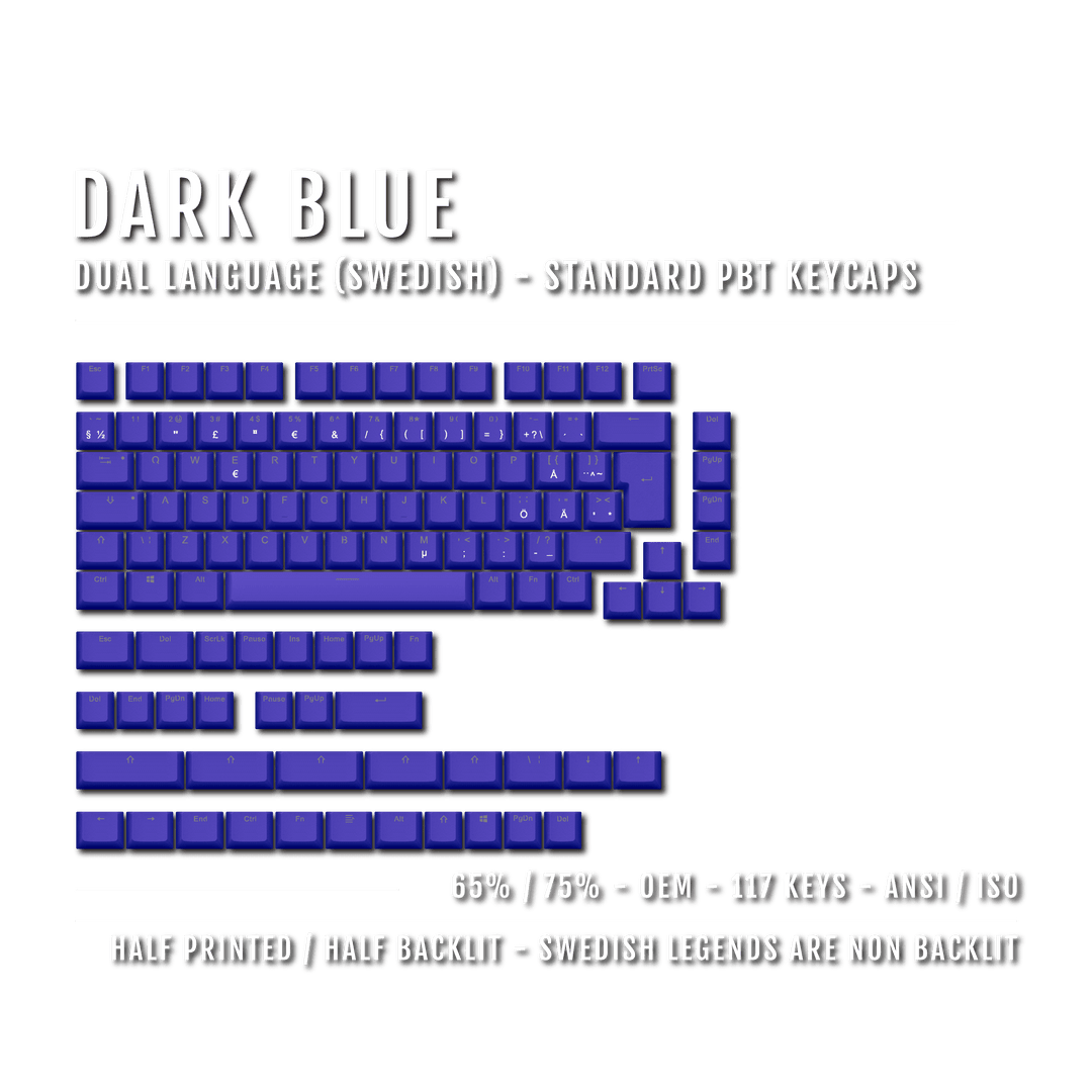 Dark Blue Swedish (ISO-SE) Dual Language PBT Keycaps - 65/75% Krome Keycaps LTD swedish