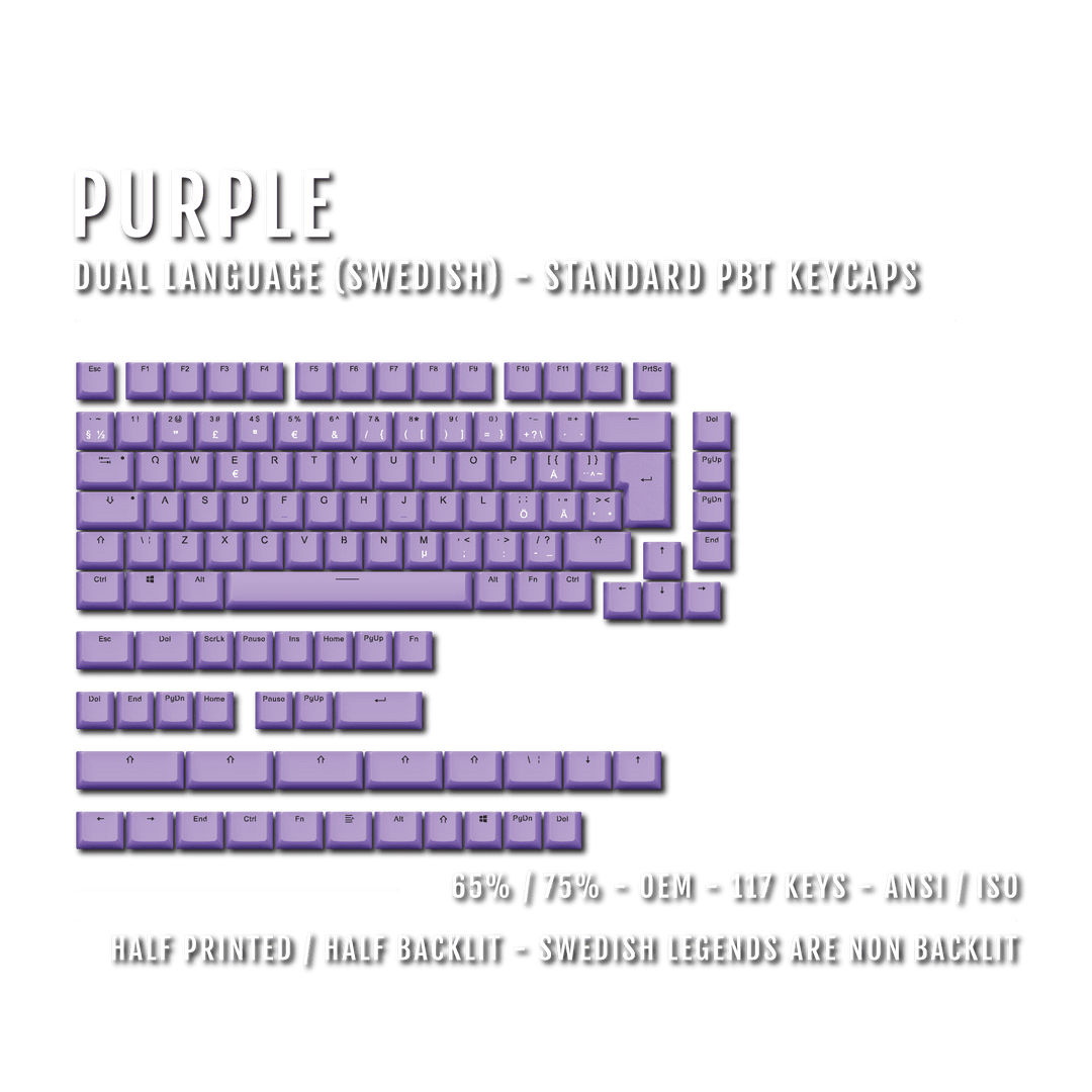 Purple Swedish (ISO-SE) Dual Language PBT Keycaps - 65/75% Krome Keycaps LTD swedish