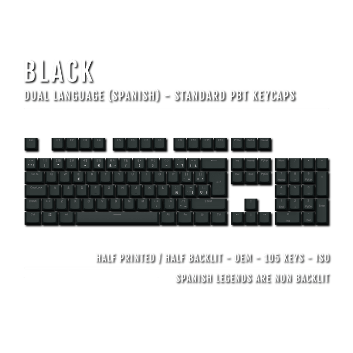 Black Spanish (ISO-ES) Dual Language PBT Keycaps Krome Keycaps LTD spanish