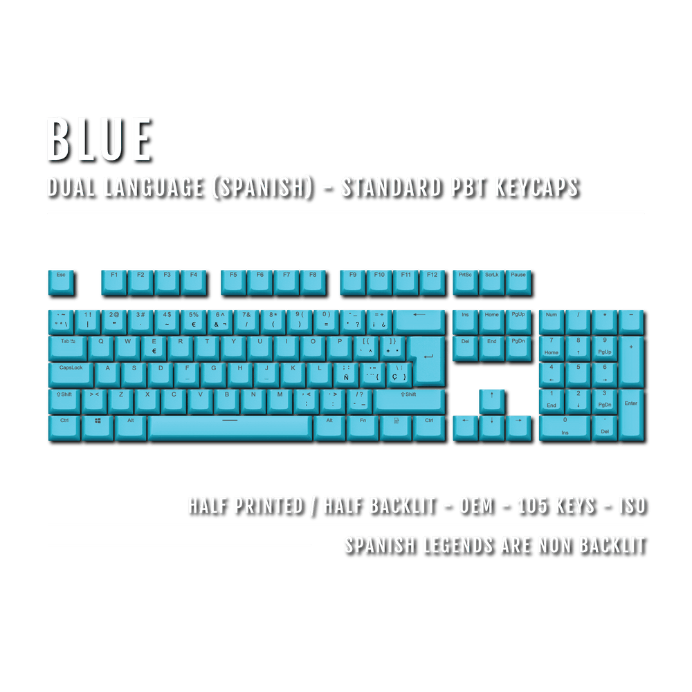 Blue Spanish (ISO-ES) Dual Language PBT Keycaps Krome Keycaps LTD spanish