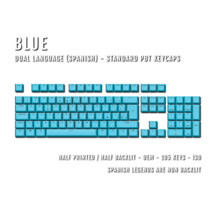 Blue Spanish (ISO-ES) Dual Language PBT Keycaps Krome Keycaps LTD spanish