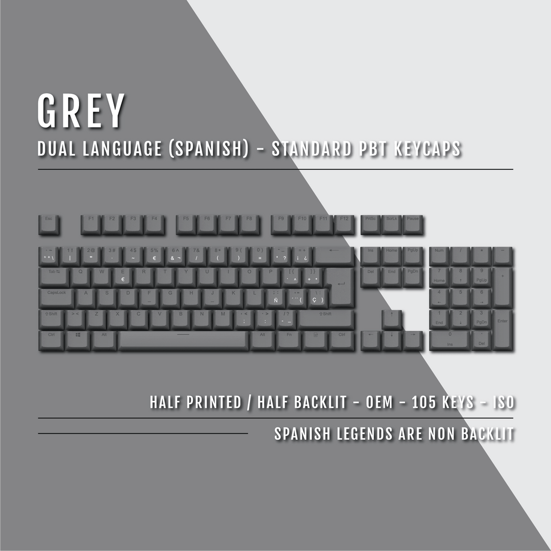 Grey Spanish (ISO-ES) Dual Language PBT Keycaps Krome Keycaps LTD spanish