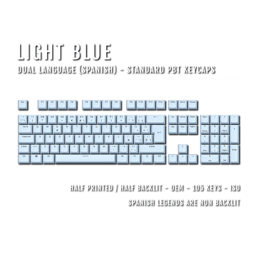 Light Blue Spanish (ISO-ES) Dual Language PBT Keycaps Krome Keycaps LTD spanish