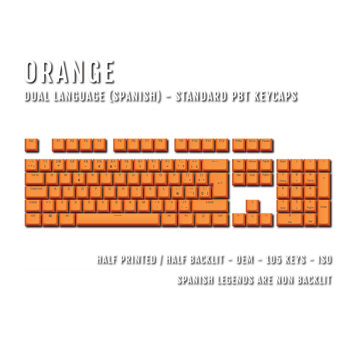 Orange PBT Spanish Keycaps - ISO-ES - 100% Size - Dual Language Keycaps - kromekeycaps