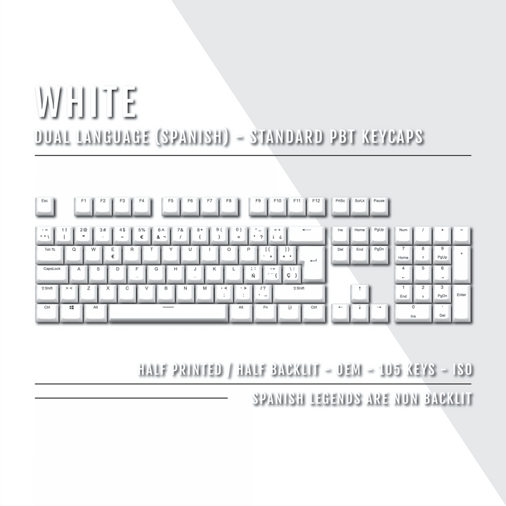 White Spanish (ISO-ES) Dual Language PBT Keycaps Krome Keycaps LTD spanish